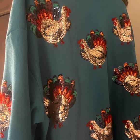Queen of Sparkles Teal Sequin Turkey Sweatshirt - Picture 5 of 7